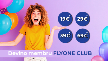 Devino membru FLYONE Club și zboară cu 5 Euro mai ieftin la fiecare zbor